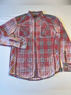 BKE Men’s XL Western Plaid Metal Snap Long Sleeve Shirt